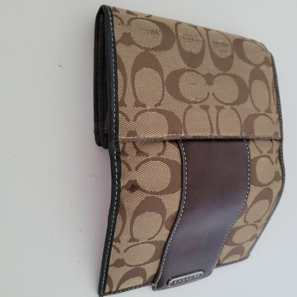 Coach Wallet Canvas Leather Brown Purple Designer Medium Bifold Logo - Picture 10 of 14